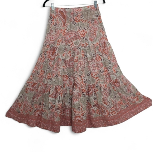 Cara Cara Paisley Print  Midi Skirt Beige/red Size S Small - Picture 7 of 12